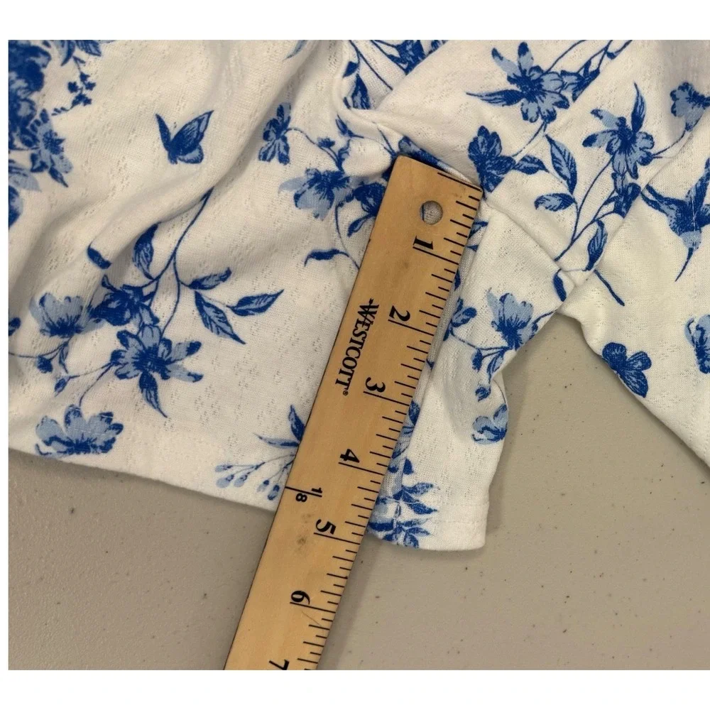 Croft & Barrow Pajama Set Women 2X White Blue Floral Birds Butterflies 2pc NEW